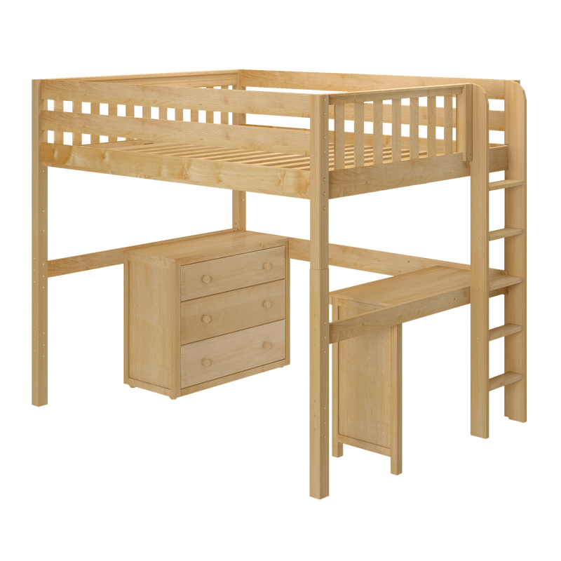 Maxtrix Full High Loft Bed with Desk + Storage