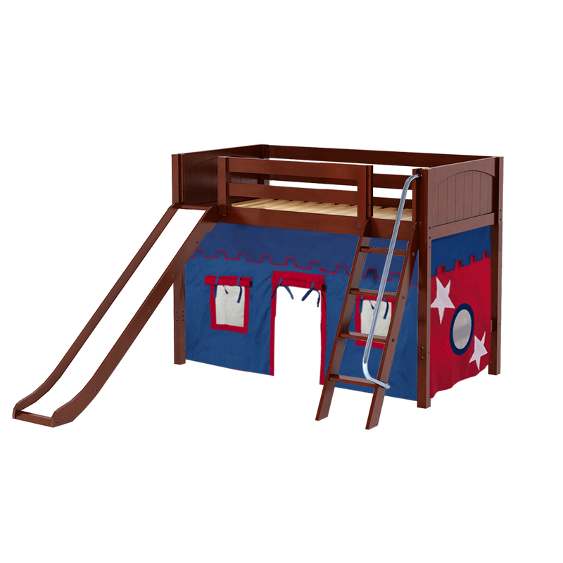 Maxtrix Twin Mid Loft Bed with Angled Ladder, Curtain + Slide
