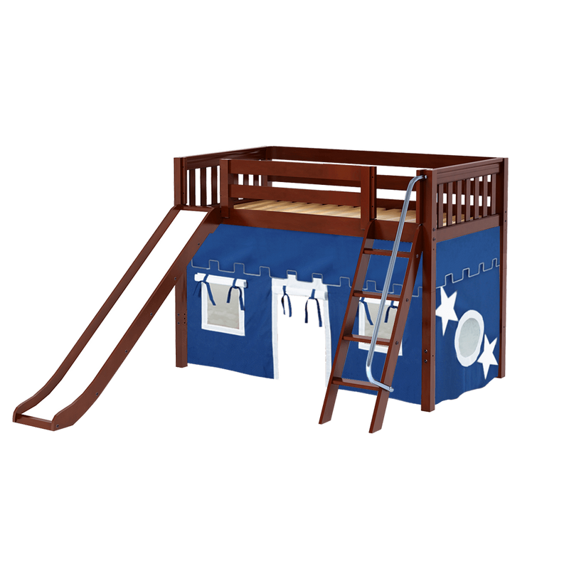 Maxtrix Twin Mid Loft Bed with Angled Ladder, Curtain + Slide