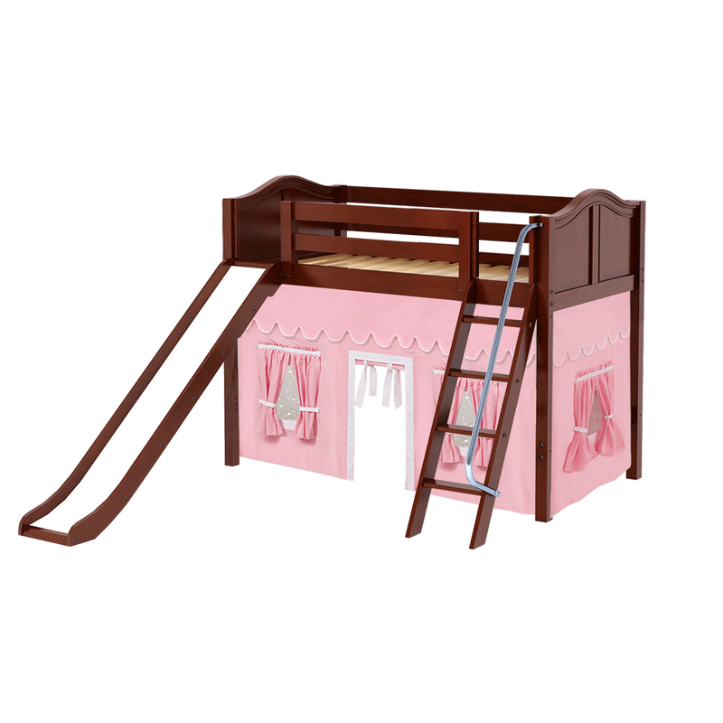 Maxtrix Twin Mid Loft Bed with Angled Ladder, Curtain + Slide