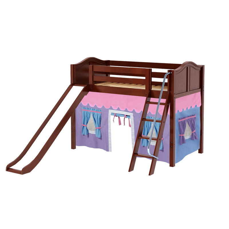 Maxtrix Twin Mid Loft Bed with Angled Ladder, Curtain + Slide