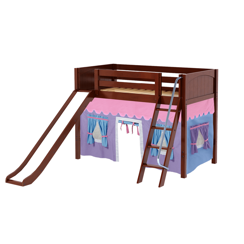 Maxtrix Twin Mid Loft Bed with Angled Ladder, Curtain + Slide