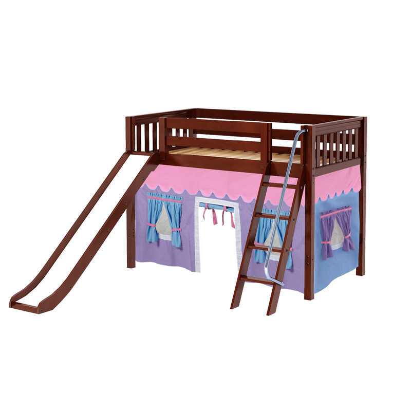 Maxtrix Twin Mid Loft Bed with Angled Ladder, Curtain + Slide