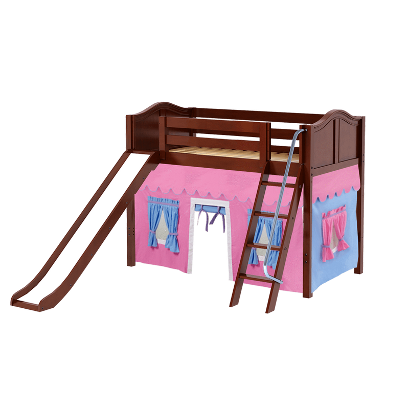 Maxtrix Twin Mid Loft Bed with Angled Ladder, Curtain + Slide