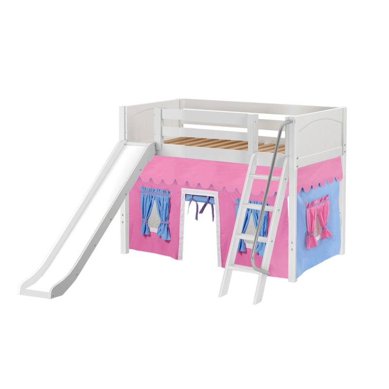Maxtrix Twin Mid Loft Bed with Angled Ladder, Curtain + Slide