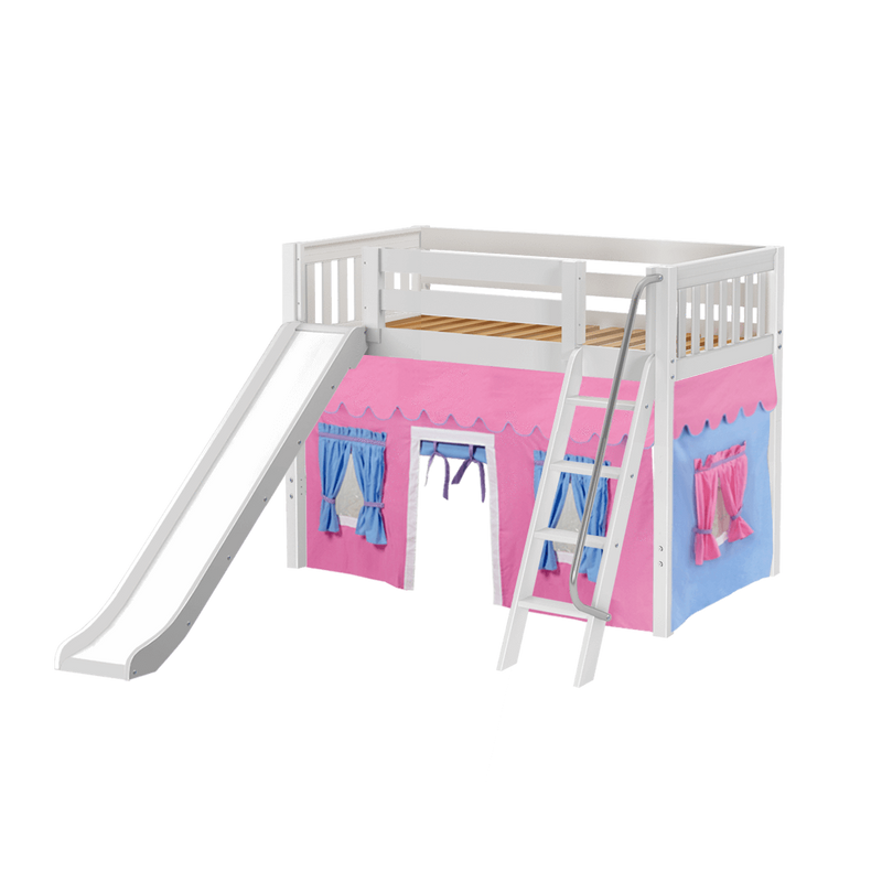 Maxtrix Twin Mid Loft Bed with Angled Ladder, Curtain + Slide