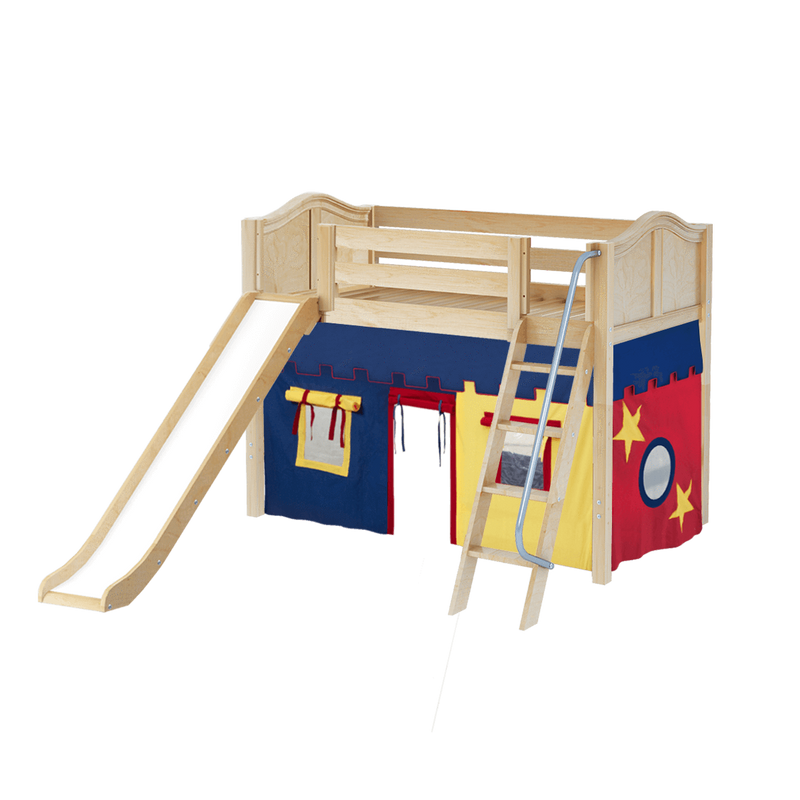Maxtrix Twin Mid Loft Bed with Angled Ladder, Curtain + Slide