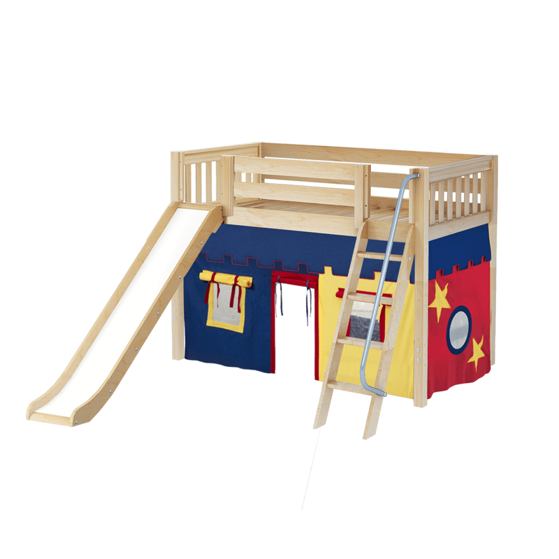Maxtrix Twin Mid Loft Bed with Angled Ladder, Curtain + Slide
