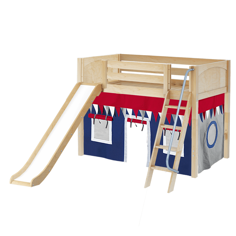 Maxtrix Twin Mid Loft Bed with Angled Ladder, Curtain + Slide