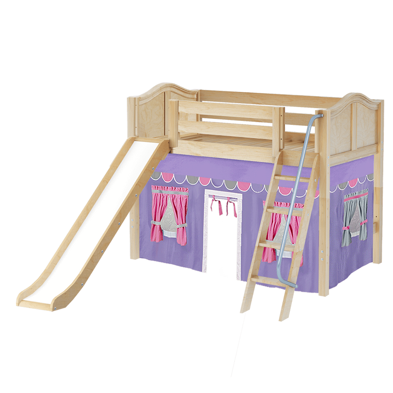 Maxtrix Twin Mid Loft Bed with Angled Ladder, Curtain + Slide
