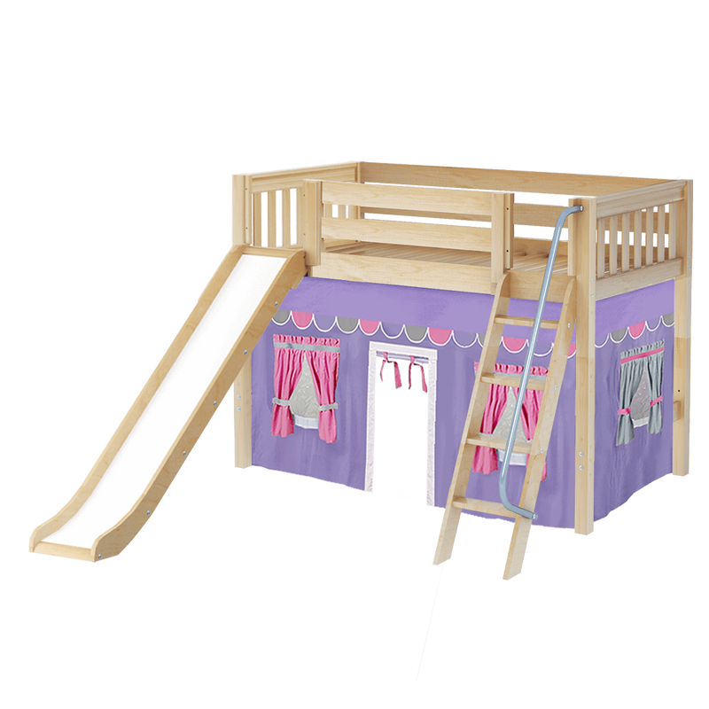 Maxtrix Twin Mid Loft Bed with Angled Ladder, Curtain + Slide