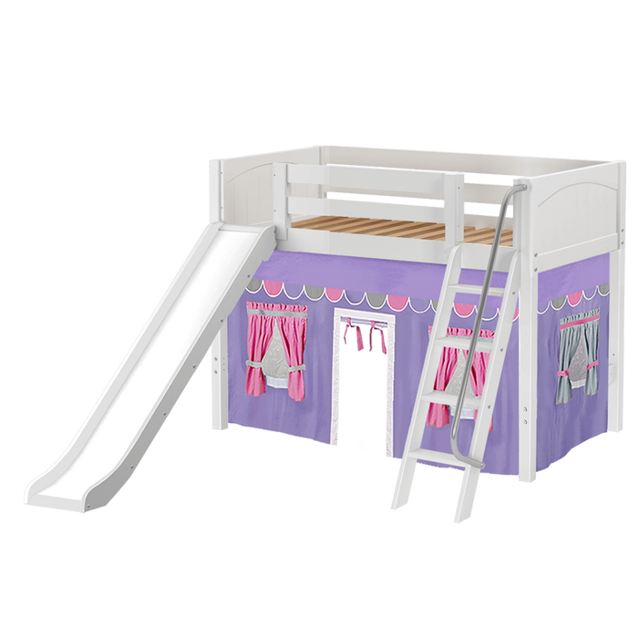 Maxtrix Twin Mid Loft Bed with Angled Ladder, Curtain + Slide