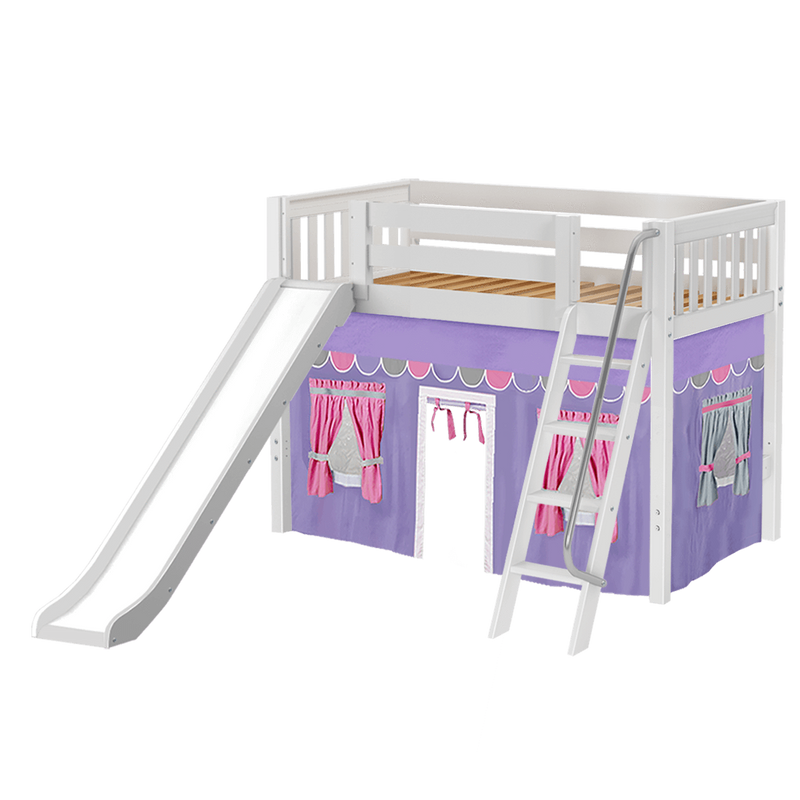 Maxtrix Twin Mid Loft Bed with Angled Ladder, Curtain + Slide