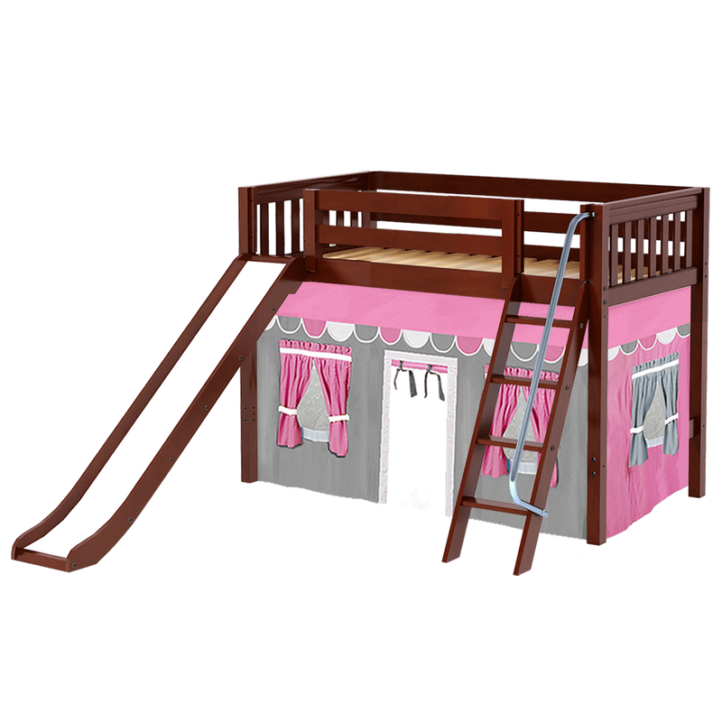 Maxtrix Twin Mid Loft Bed with Angled Ladder, Curtain + Slide