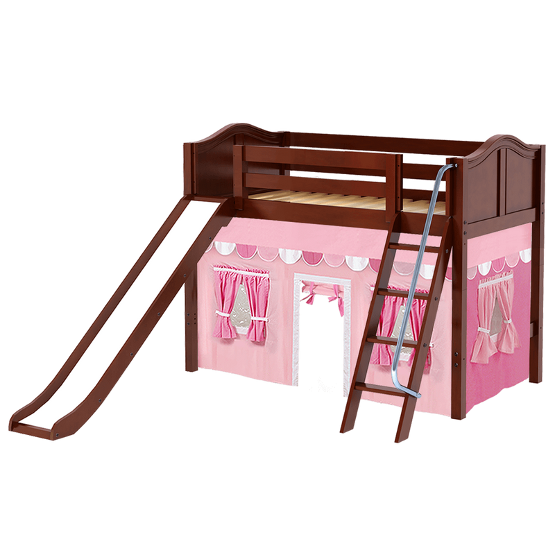 Maxtrix Twin Mid Loft Bed with Angled Ladder, Curtain + Slide