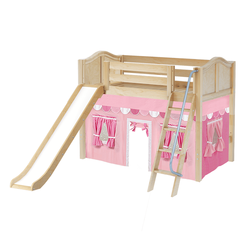Maxtrix Twin Mid Loft Bed with Angled Ladder, Curtain + Slide