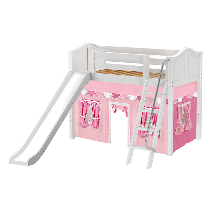 Maxtrix Twin Mid Loft Bed with Angled Ladder, Curtain + Slide