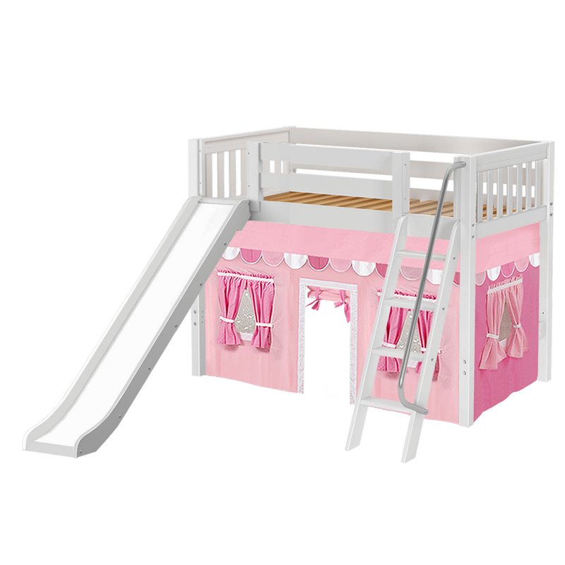 Maxtrix Twin Mid Loft Bed with Angled Ladder, Curtain + Slide