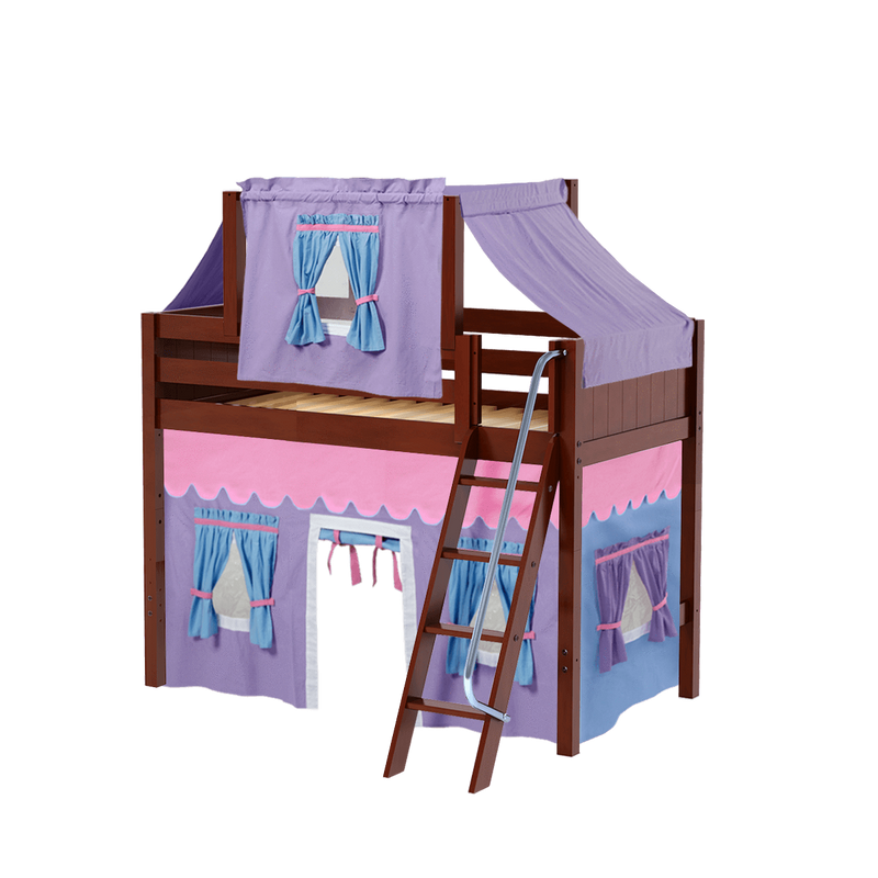 Maxtrix Twin Mid Loft Bed with Angled Ladder, Curtain + Top Tent