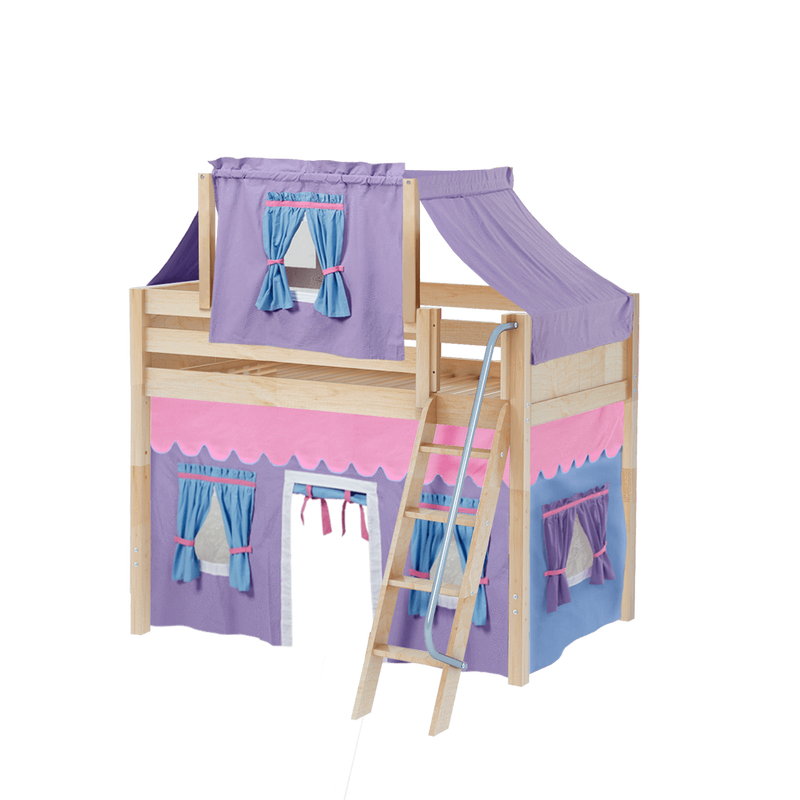 Maxtrix Twin Mid Loft Bed with Angled Ladder, Curtain + Top Tent