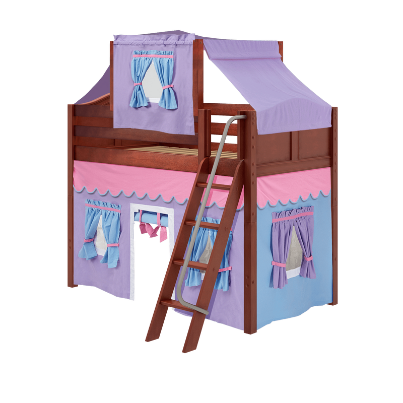 Maxtrix Twin Mid Loft Bed with Angled Ladder, Curtain + Top Tent