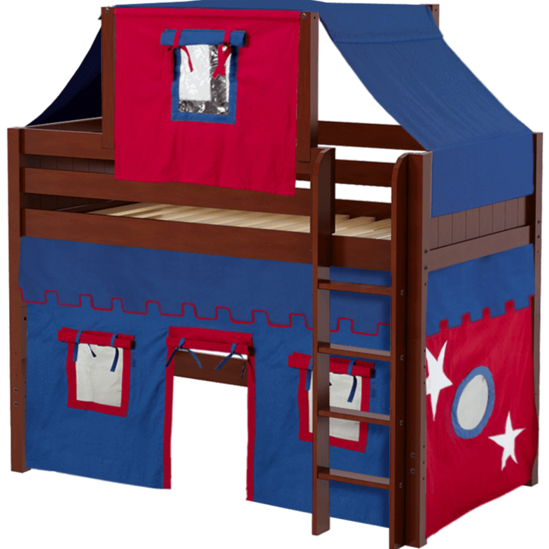 Maxtrix Twin Mid Loft Bed with Straight Ladder, Curtain + Top Tent