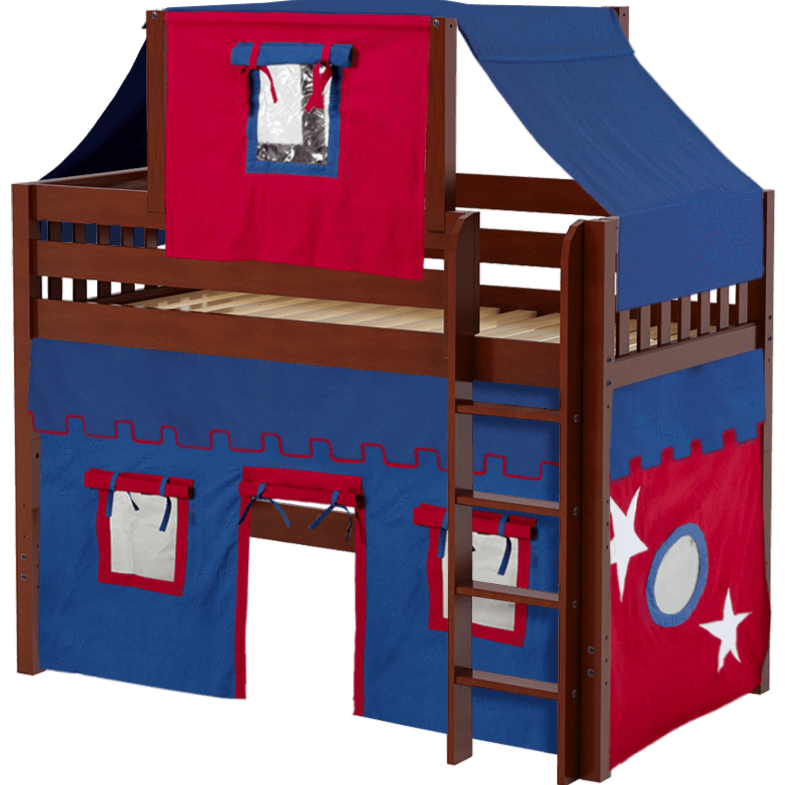 Maxtrix Twin Mid Loft Bed with Straight Ladder, Curtain + Top Tent