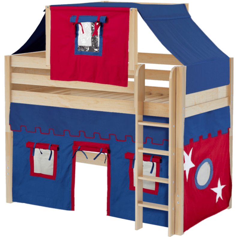 Maxtrix Twin Mid Loft Bed with Straight Ladder, Curtain + Top Tent