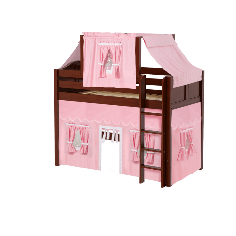 Maxtrix Twin Mid Loft Bed with Straight Ladder, Curtain + Top Tent