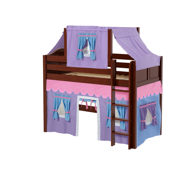 Maxtrix Twin Mid Loft Bed with Straight Ladder, Curtain + Top Tent