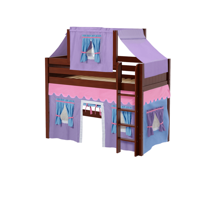 Maxtrix Twin Mid Loft Bed with Straight Ladder, Curtain + Top Tent