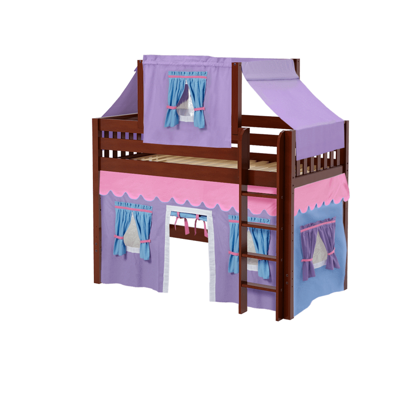 Maxtrix Twin Mid Loft Bed with Straight Ladder, Curtain + Top Tent