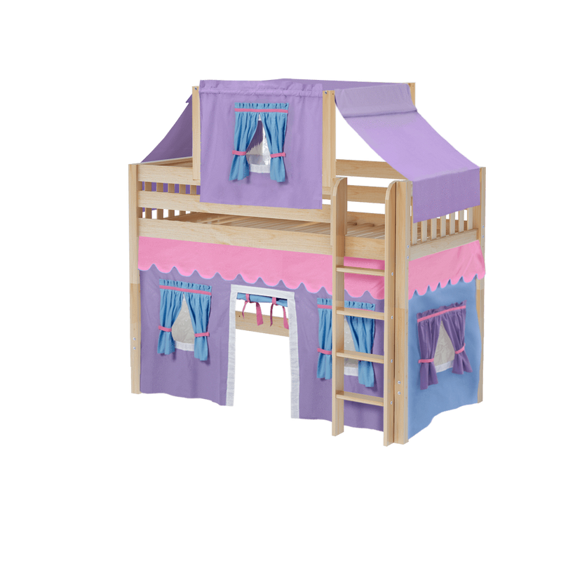 Maxtrix Twin Mid Loft Bed with Straight Ladder, Curtain + Top Tent