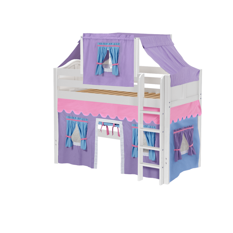 Maxtrix Twin Mid Loft Bed with Straight Ladder, Curtain + Top Tent