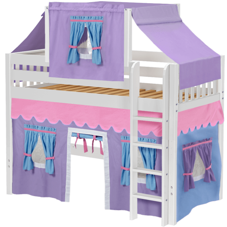 Maxtrix Twin Mid Loft Bed with Straight Ladder, Curtain + Top Tent