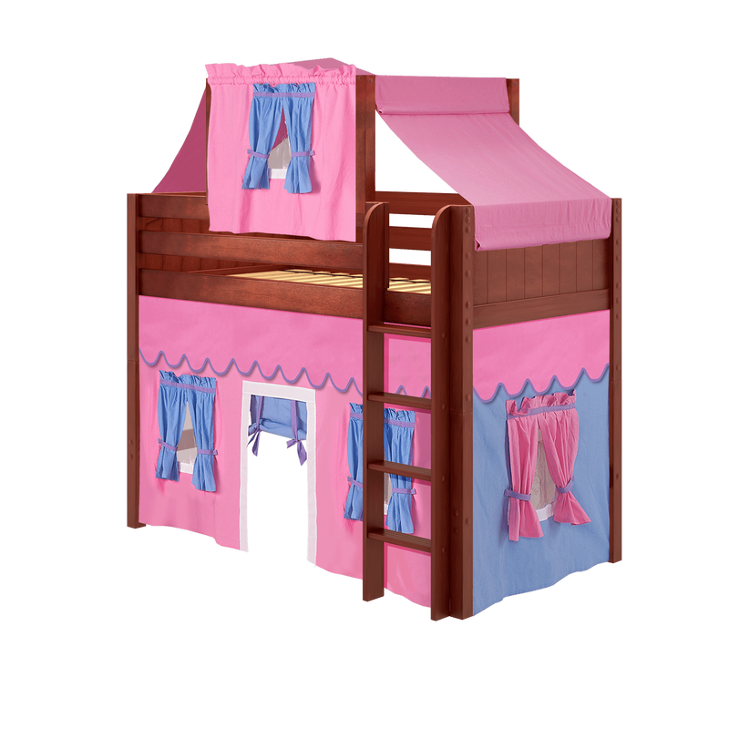 Maxtrix Twin Mid Loft Bed with Straight Ladder, Curtain + Top Tent