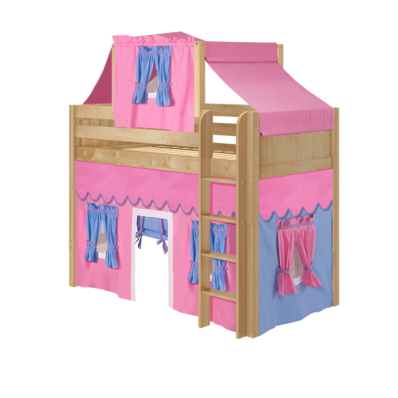 Maxtrix Twin Mid Loft Bed with Straight Ladder, Curtain + Top Tent