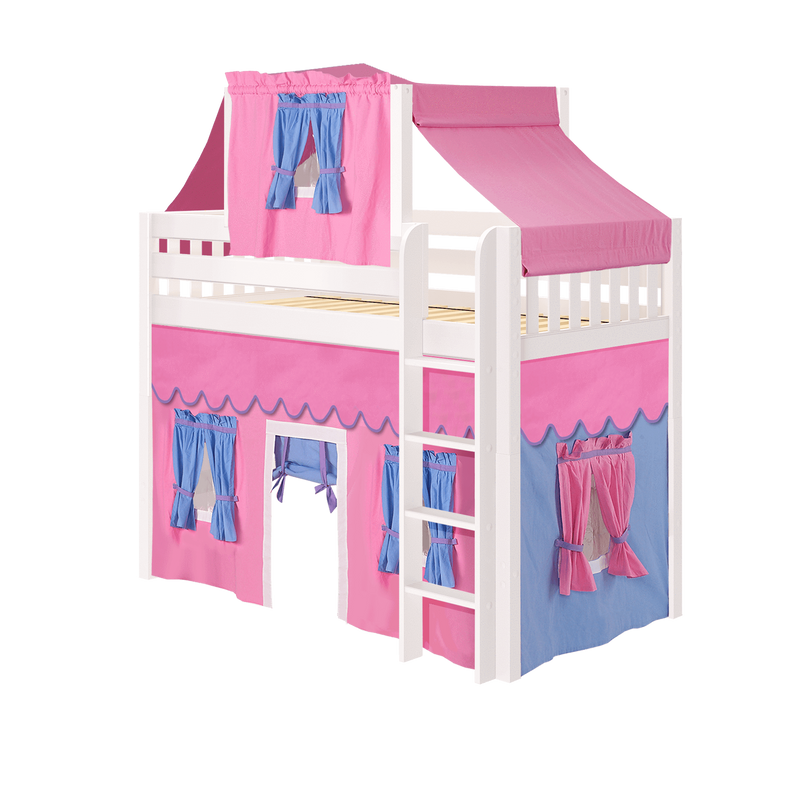 Maxtrix Twin Mid Loft Bed with Straight Ladder, Curtain + Top Tent