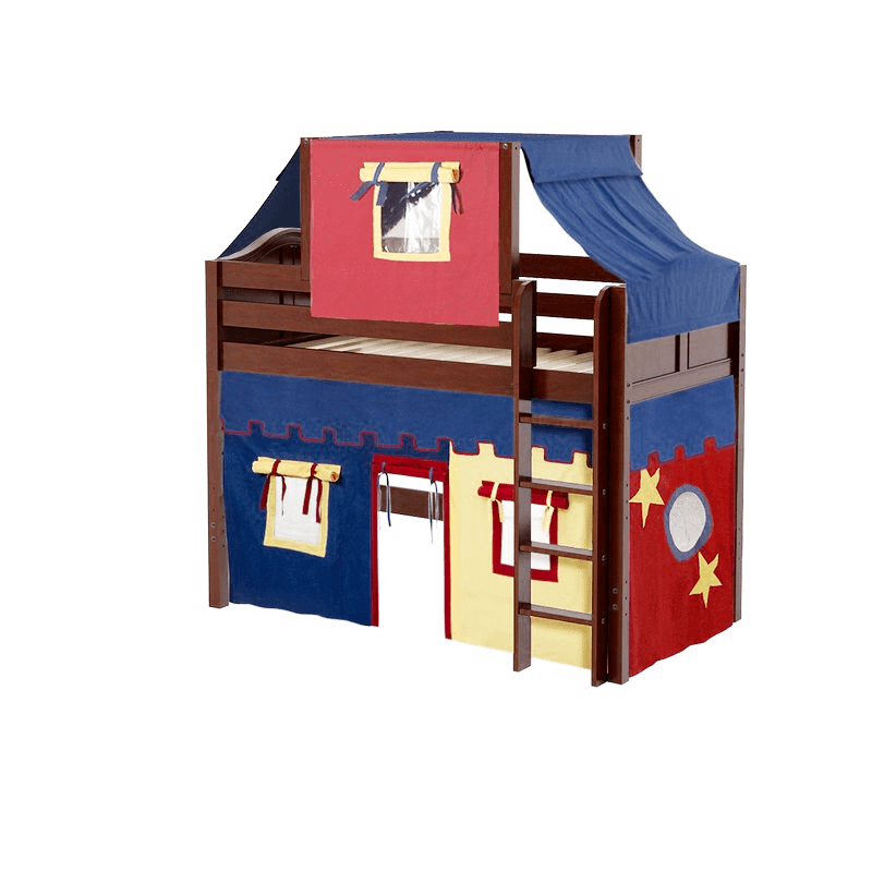 Maxtrix Twin Mid Loft Bed with Straight Ladder, Curtain + Top Tent