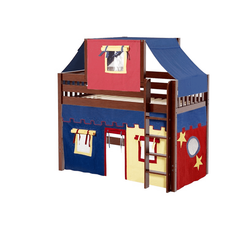 Maxtrix Twin Mid Loft Bed with Straight Ladder, Curtain + Top Tent