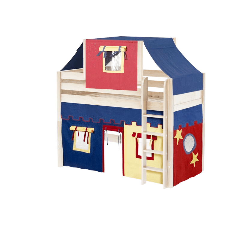 Maxtrix Twin Mid Loft Bed with Straight Ladder, Curtain + Top Tent