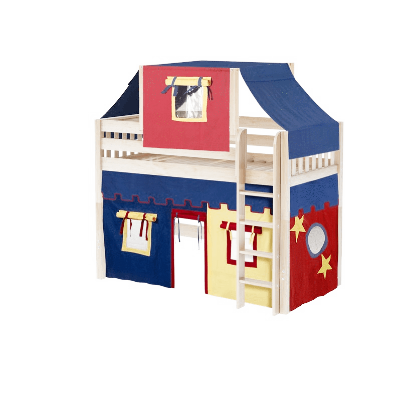 Maxtrix Twin Mid Loft Bed with Straight Ladder, Curtain + Top Tent