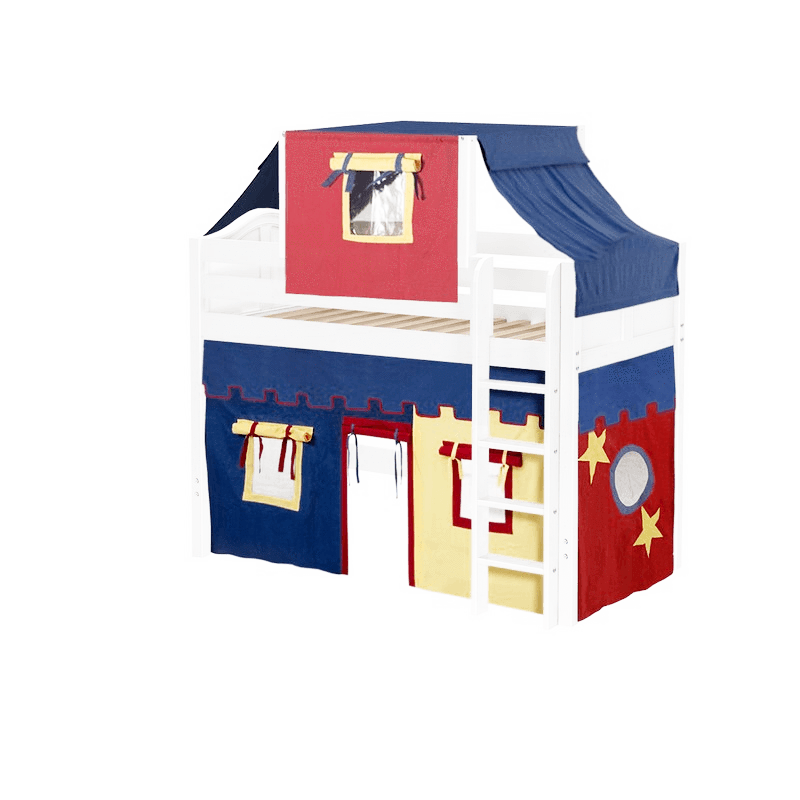 Maxtrix Twin Mid Loft Bed with Straight Ladder, Curtain + Top Tent