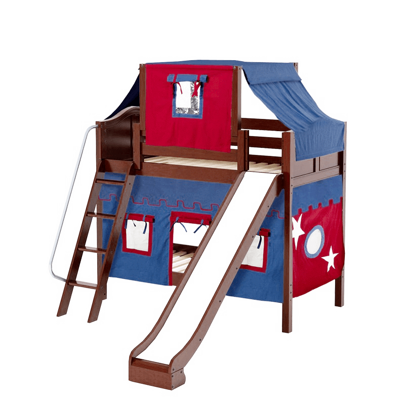 Maxtrix Twin Medium Bunk Bed with Angled Ladder, Curtain, Top Tent + Slide