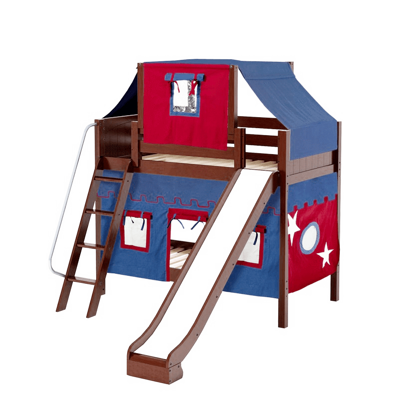 Maxtrix Twin Medium Bunk Bed with Angled Ladder, Curtain, Top Tent + Slide