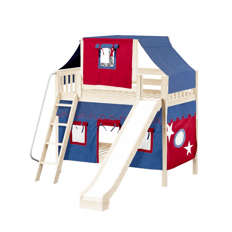 Maxtrix Twin Medium Bunk Bed with Angled Ladder, Curtain, Top Tent + Slide