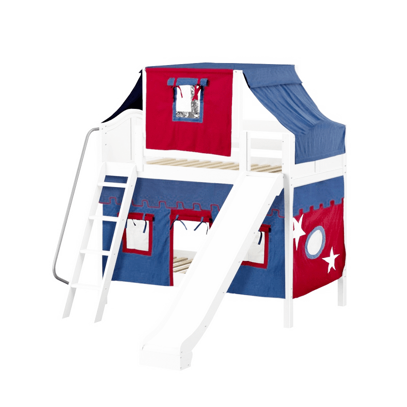 Maxtrix Twin Medium Bunk Bed with Angled Ladder, Curtain, Top Tent + Slide