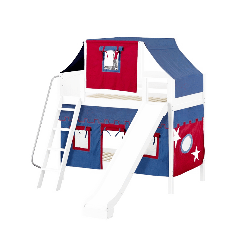 Maxtrix Twin Medium Bunk Bed with Angled Ladder, Curtain, Top Tent + Slide