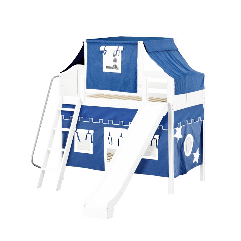 Maxtrix Twin Medium Bunk Bed with Angled Ladder, Curtain, Top Tent + Slide