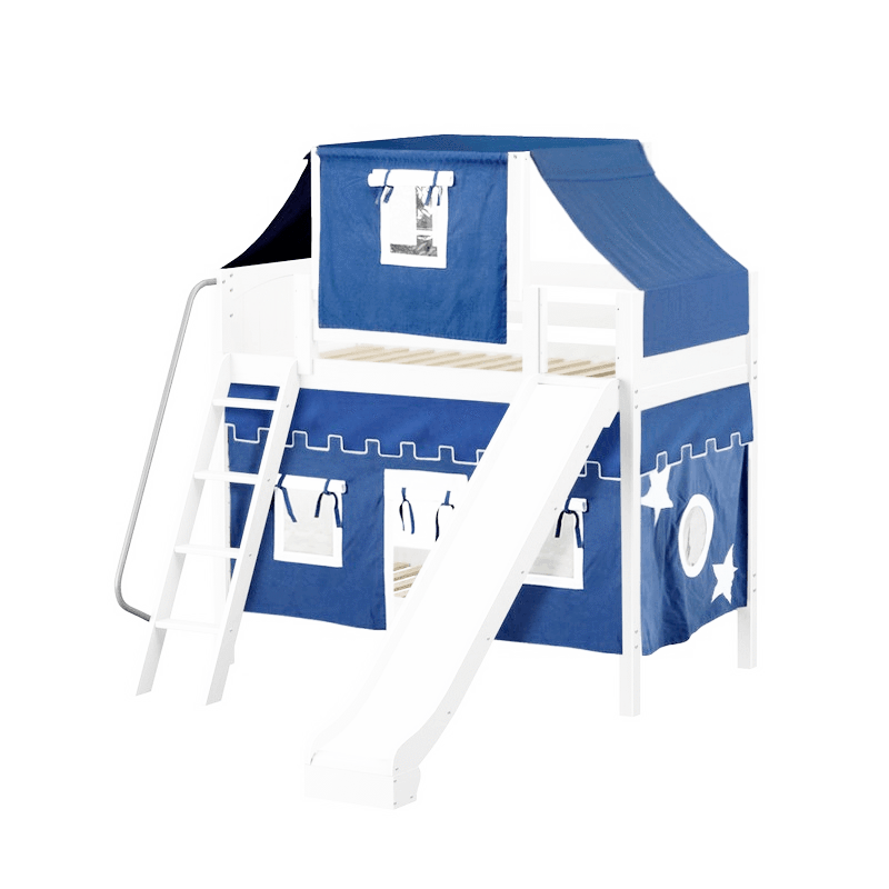 Maxtrix Twin Medium Bunk Bed with Angled Ladder, Curtain, Top Tent + Slide